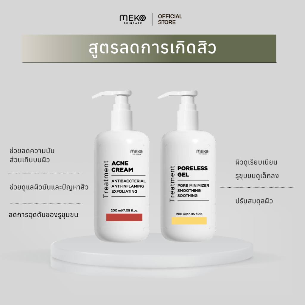 [meko skincare] เซตคู่ สูตรลดการเกิดสิว Acne 200 ml +Poreless 200 ml