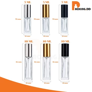 🧴 ถูกที่สุด PACKING.DD🧴ขวดสเปรย์แก้วทรงเหลี่ยม 5,10 ml ขวดแบ่งน้ำหอม พรีเมียม PF001