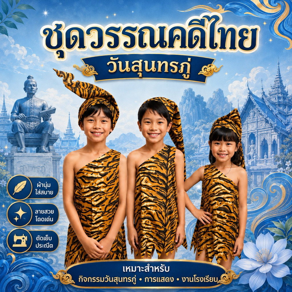 พร้อมส่ง ชุดฤาษี สุดสาคร ชุดวรรณคดีไทย นางมัทรี พระอภัยมณีชุด+หมวก ผ้า คอตตอน สำหรับเด็ก