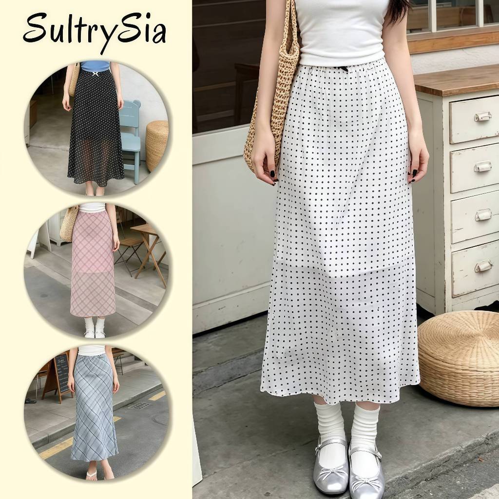 SultrySia กระโปรงผู้หญิงลายจุดครึ่งตัว ทรงดินสอเข้ารูป เนื้อนิ่ม ใส่ทำงาน ใส่เที่ยว-FY5181