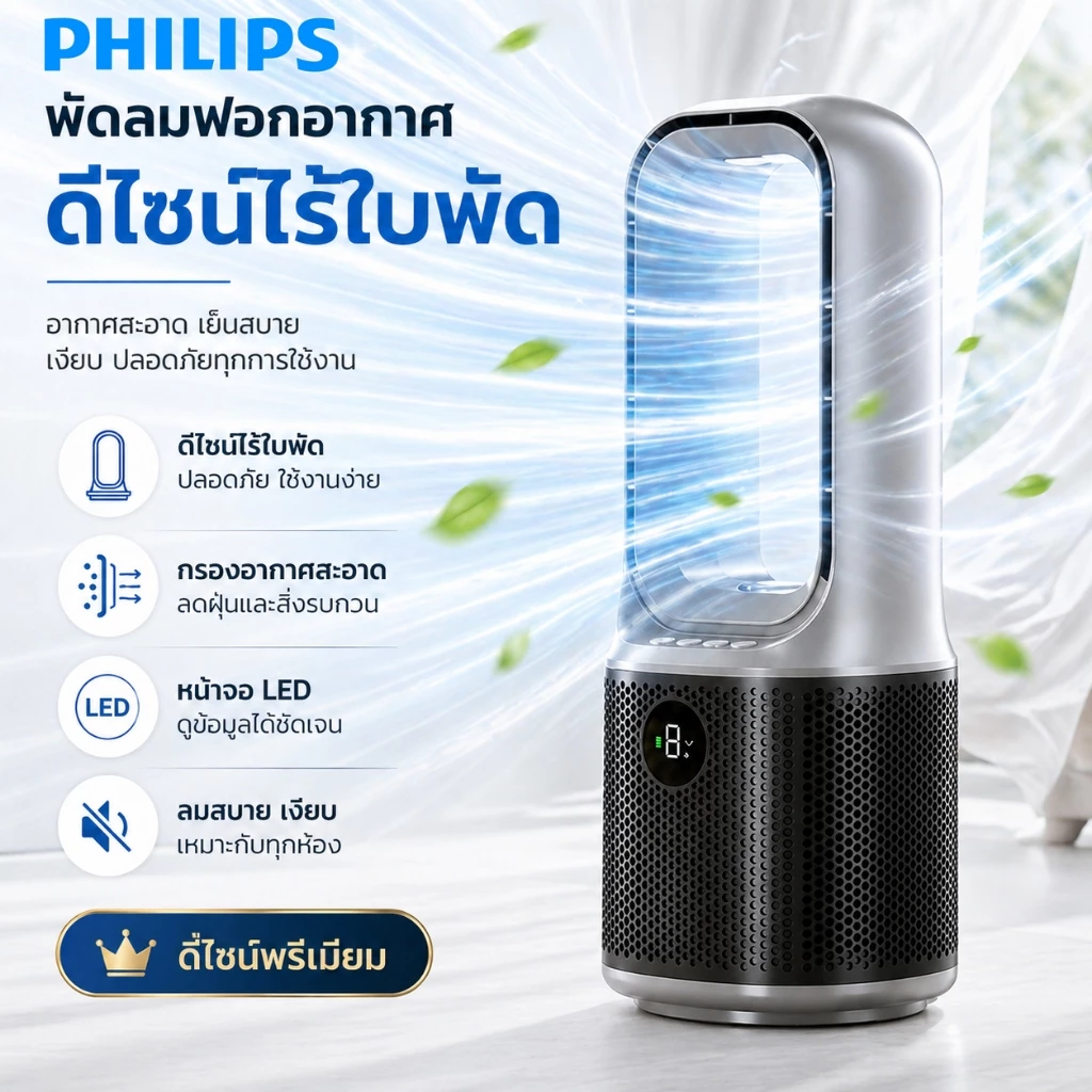 พัดลมไร้ใบพัด พัดลมตั้งโต๊ะ พัดลมไร้ใบพัด ขนาดเล็ก ลมเย็นสบาย เสียงเบา วางโต๊ะทำงาน ห้องนอนได้