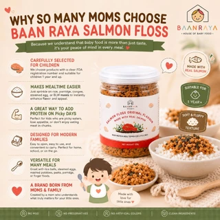 🔥*Promotion*🔥🐟 ปลาแซลมอนหยอง Salmon Floss โรยข้าวเด็ก โปรตีนสูง 1 ปี+ เมนู BLW มี 2 รส 60g 120g 500g Baan Raya