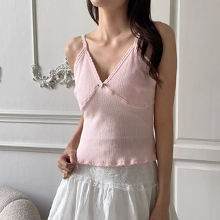 Dopey.puffy / Elara Top เสื้อสายเดี่ยวเนื้อผ้าฉลุมีดีเทลติดลายดอกไม้