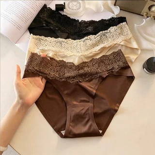 M-XL กางเกงในผู้หญิง ผ้าซาตินลูกไม้ เนื้อผ้าคุณภาพดี ตัดเย็บไร้รอย หรูหราระดับพรีเมียม นุ่มละมุนผิว เซ็กซี่สวยเก๋