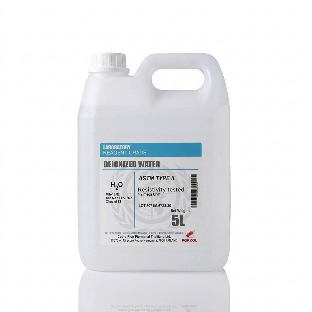 Di Water (Deionized water) ปริมาณ 5 Liters น้ำ Di น้ำกลั่นบริสุทธิ์สูง สำหรับงานทำ เครื่องสำอาง ห้อง