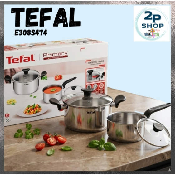 TEFAL ชุดหม้อสเตนเลสพร้อมฝาแก้ว Primary Set รุ่น E308S474 (ชุด 4 ชิ้น) รับประกันศูนย์ 2 ปี