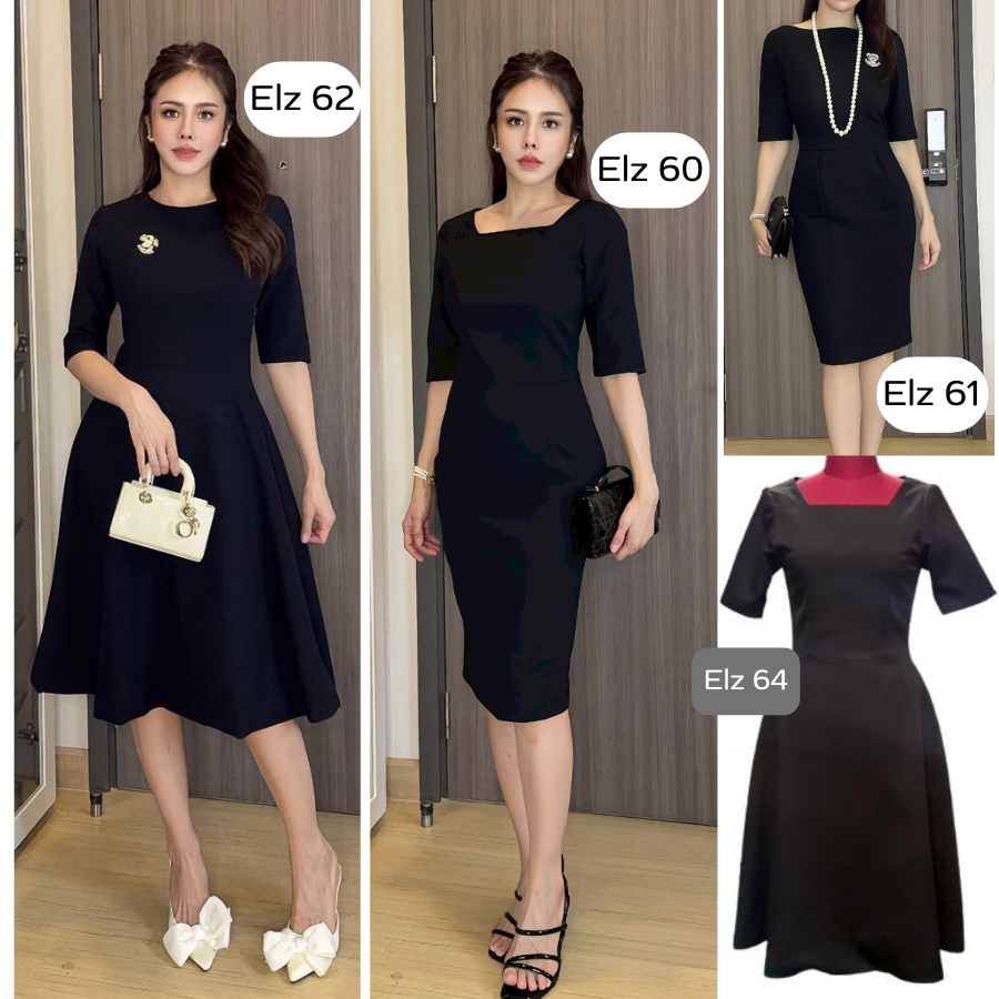 ชุด เดรสงานสีดำ รุ่น ELZ60,61,62,64 ชุดเดรสใส่ออกงาน ขาวดำ