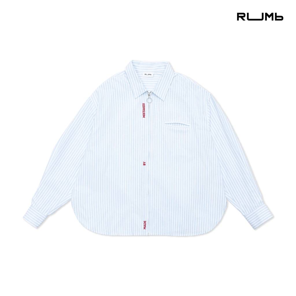 RUMb - เสื้อเชิ้ต ลายทาง ซิปหน้า รุ่น DAILY STRIPED OVERSIZE SHIRT - Col. REBORN