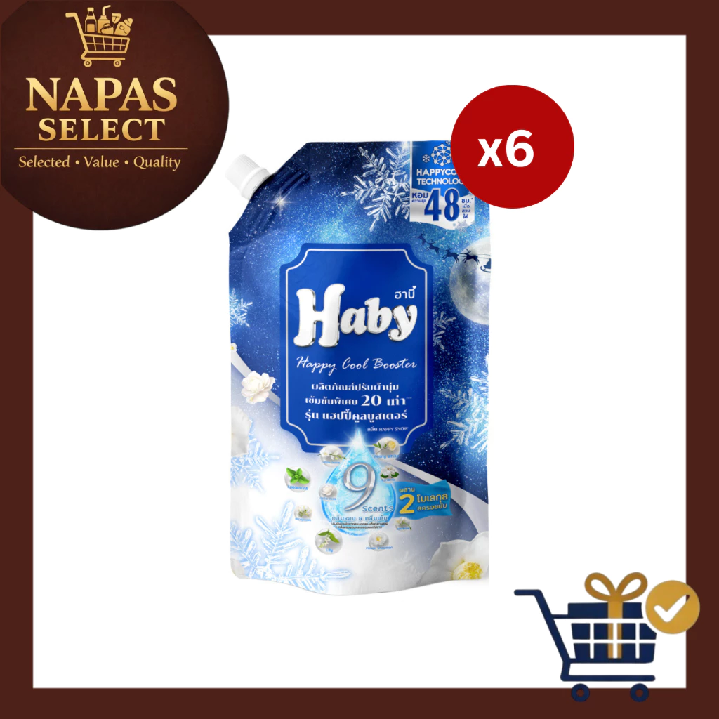 [6 ถุง] HABY น้ำยาปรับผ้านุ่ม HAPPY COOL BOOSTER กลิ่น Happy Snow ขนาด 540 ml