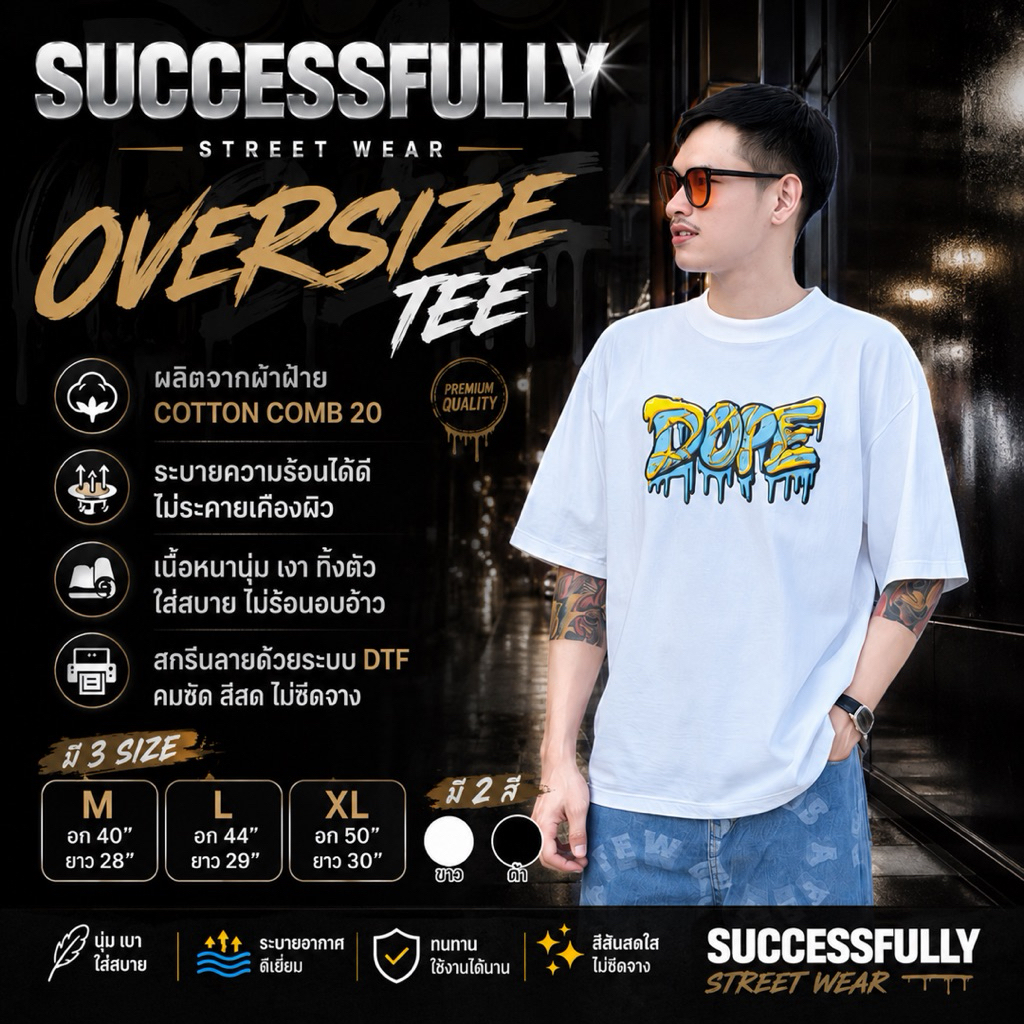 เสื้อยืดOversizeคอฟิต เนื้อผ้าCotton 100% ผ้าหนา นุ่ม อยู่ทรงสวย (ใส่ได้ทั้งชาย/หญิง)