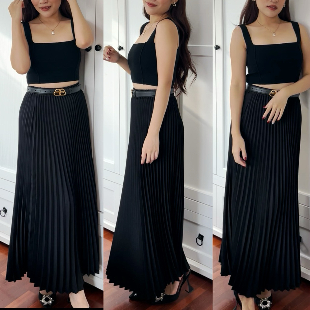กระโปรงพลีท ผ้าหนา ไม่บาง ไม่พอง จีบสวย พลิ้ว  “Chassy skirt” สามารถตัดความยาวได้ ทรงไม่เสีย สาวพลัสไซส์ใส่ได้