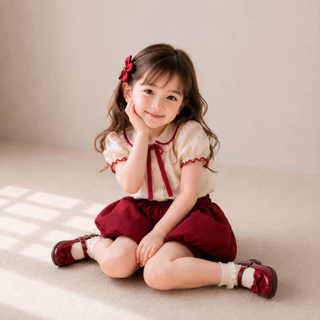 กระโปรงกางเกงบอลลูนของผู้หญิง แม่และเด็ก สีแดงเชอร์รี่ (สีใหม่)