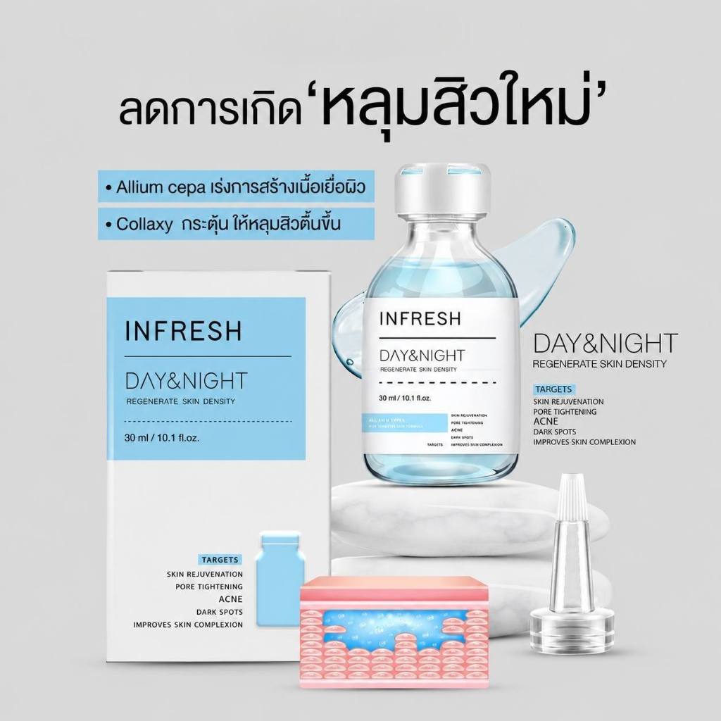เซรั่มดูแลสิว INFRESH Day & Night ฟื้นฟูหลุมสิว รูขุมขน เรียบเนียน