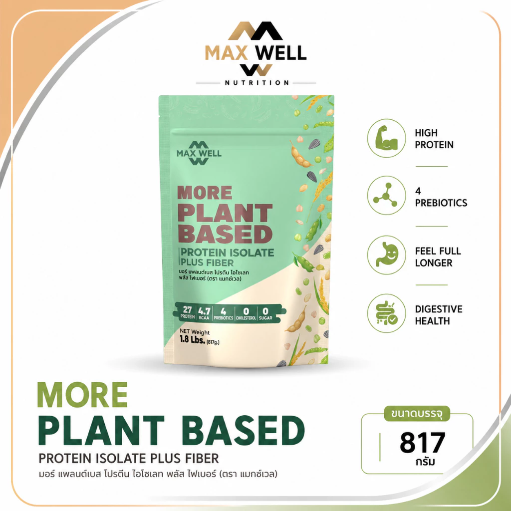 Maxwell plant more protein isolate แพลนต์ โปรตีน ไอโซเลท จากพืช 7 ชนิด+ 4 prebiotic เวย์ ลีน ลดน้ำหนัก เพิ่มกล้ามเนื้อ