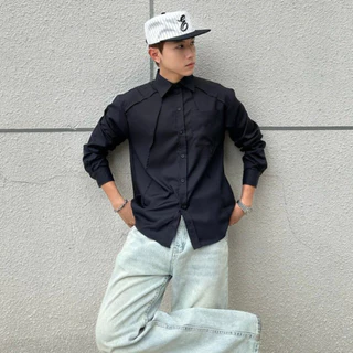 Karants เสื้อเชิ้ต Oversize แขนยาว ผ้า Cotton เย็น แต่งผ่า สำหรับผู้ชายและผู้หญิง Unisex - KR306