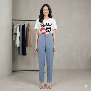 กางเกงขายาวผู้หญิง 7 ส่วนตีเกล็ตหน้า (ผ้าฮานาโกะ) (S-5XL)