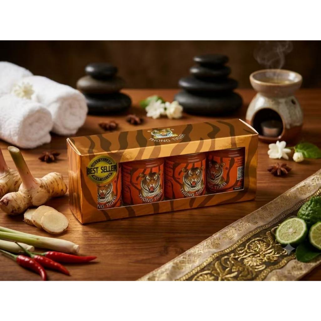 Thong Tiger Balm  บรรเทาปวด  [ แพ็ค4ขวด ] ขนาดบรรจุขวดละ 50 กรัม *สูตรร้อน*