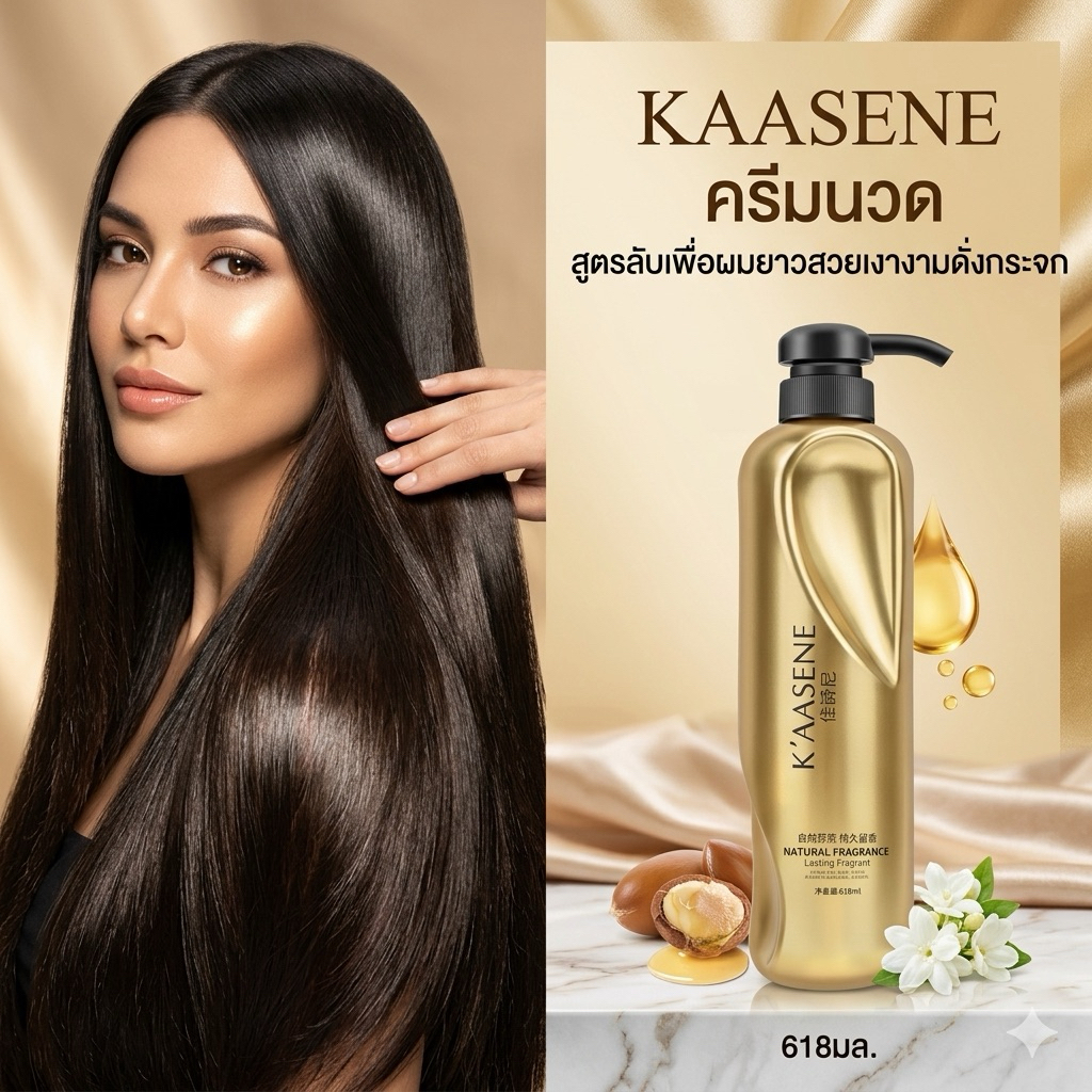 ครีมหมักผม แชมพู เคราตินเคลือบแก้ว KAASENEและเคราตินอาร์แกน ออยล์บำรุงและฟื้นฟูผมเสีย 618ML