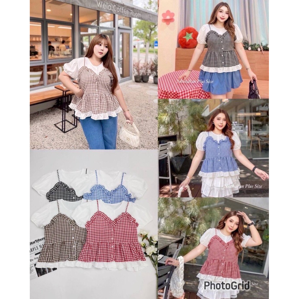 เสื้อลายสก็อต แต่งระบายเพิ่มความน่ารัก อก40-58นิ้ว