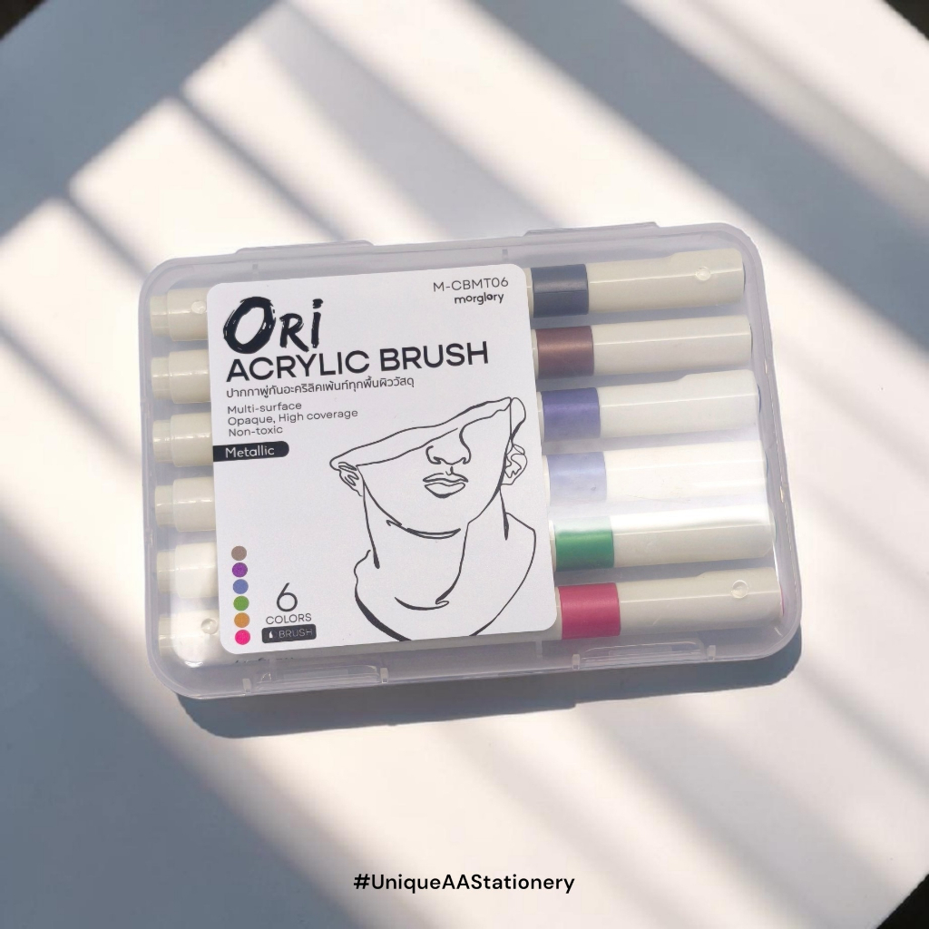Ori Acrylic Brush Metallic ปากกาสีอะคริลิค หัวพู่กัน ชุด 6 สีเมทัลลิค M-CBMT06