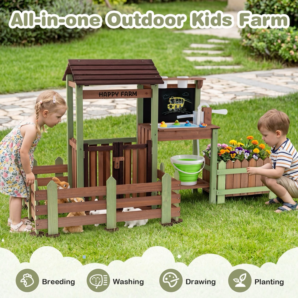 Wooden Outdoor Mud Farm & Kitchen Playset ฟาร์มไม้และห้องครัวกลางแจ้งสำหรับเด็ก