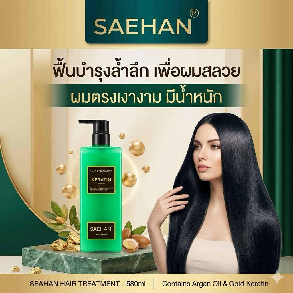 เซตแชมพู+ทรีทเมนต์ SAEHAN เคราตินอาร์แกนออยล์แฮร์มาส์ค ขนาด 580 มล (ของใหม่ ของแท้ 100%)