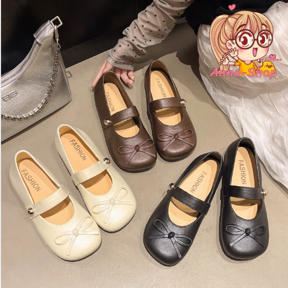 Anna shop รองเท้าคัชชู รองเท้าผู้หญิงแฟชั่น ทรงมินิมอล งาน PVC มาใหม่ พร้อมส่ง T416