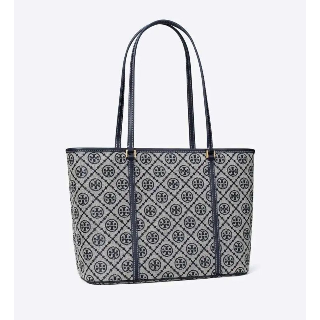 มีใบลูก งานShop หายาก  T MONOGRAM SMALL ZIP TOTE TORY NAVY 166419