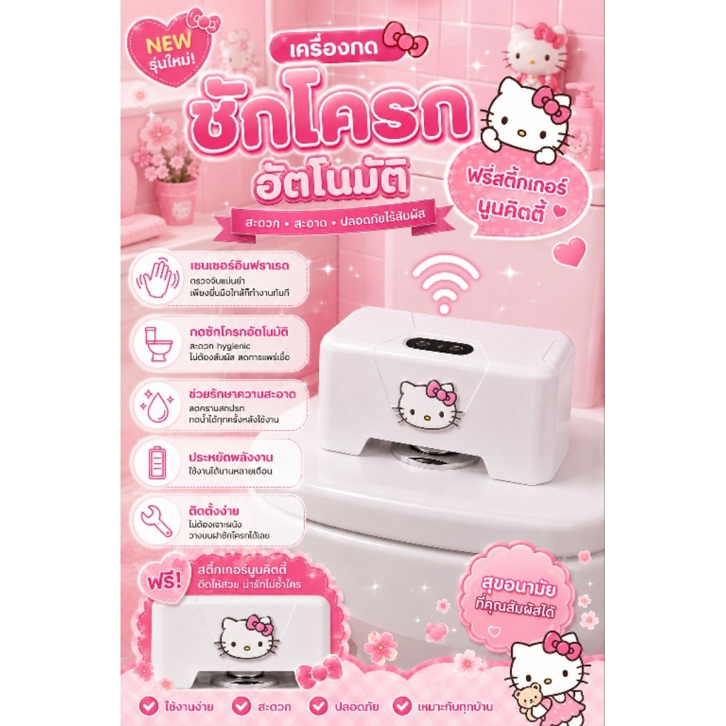 เครื่องกดชักโครกอัตโนมัติ เด็ก หนุ่มสาว ผู้สูงอายุหลงลืมใช้งานสะดวกไม่ต้องกด พร้อมส่งค่ะ