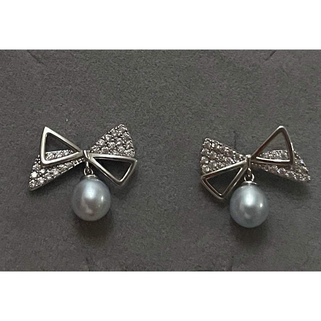 Fresh Water Ear ring-73/ Bow-shaped pearl drop earrings