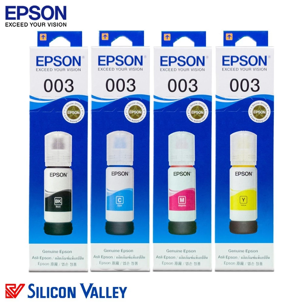 หมึกเติมของแท้ เอปสัน EPSON 003 มีกล่อง ของแท้ 100% ใช้กับปริ้นเตอร์ Epson L1110 L3110 L3150 L3250 L4250 L5190 L6190