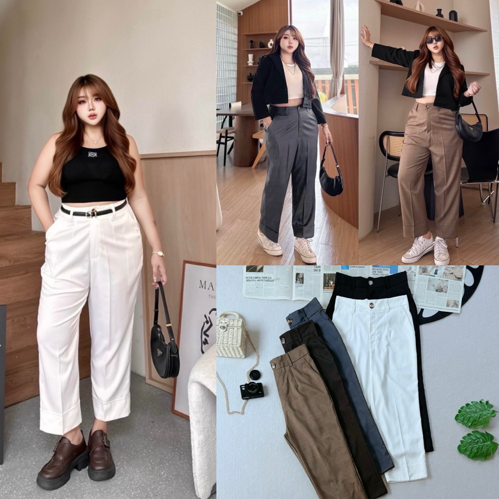 /LC/ กางเกงเอวสูง8ส่วน มีไซส์เอว32-50 ดีเทลพับปลายขา ผ้าสโนว์เนื้อนิ่ม ใส่สบาย ใส่ทำงาน โทนสีสุภาพ #สาวอวบอ้วน พลัสไซส์