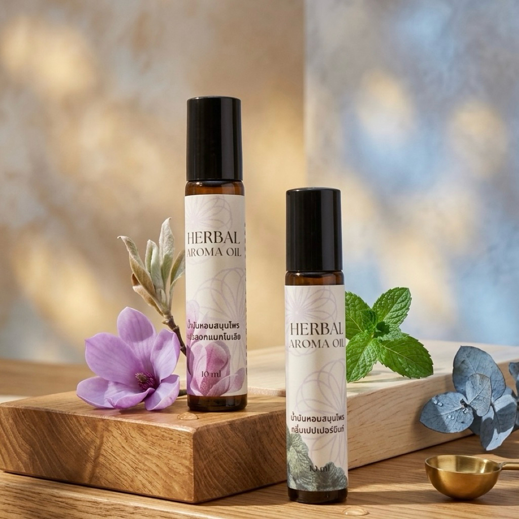 น้ำมันหอมสมุนไพร กลิ่นอโรม่า ขนาด 10 ml กลิ่นหอม เย็น สดชื่น ผ่อนคลาย