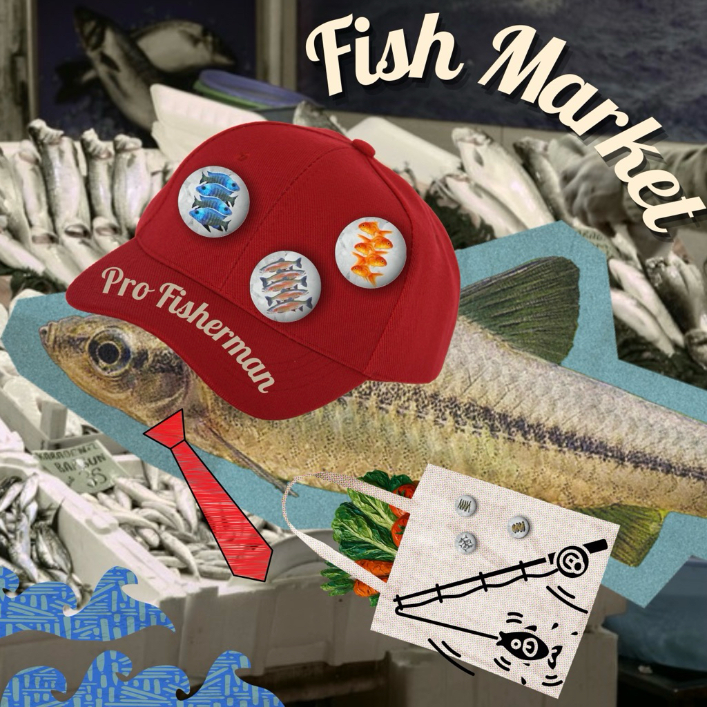 เข็มกลัด Fish market (ตลาดปลา) ขนาด37MM.