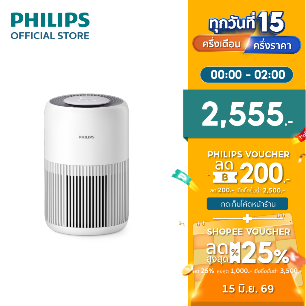 Philips AC0920/10 เครื่องฟอก อากาศ Air Purifier สำหรับห้องไม่เกิน 65 ตรม. CADR 250 ลบ.ม./ชม. รับประกัน 2 ปี
