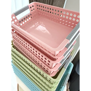 ตะกร้าอเนกประสงค์ทรงตื้น ตะกร้าใส่เอกสาร สีพาสเทล มีไซร์ S,M,L (ไซร์ L ใส่ A4ได้พอดี)