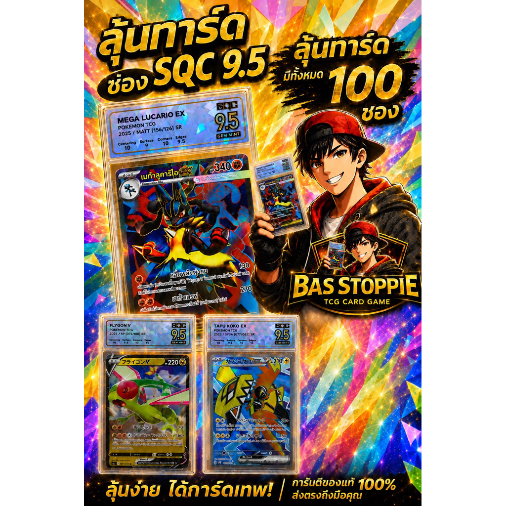 (ของแท้)ซองสุ่มการ์ดโปเกม่อนลุ้น (  sqc 9.5 )(เลือกเบอร์เองได้) รอบใหม่