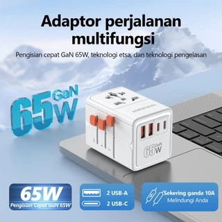 ANRMESUN อะแดปเตอร์สำหรับเดินทาง, อะแดปเตอร์แปลงไฟ, ปลั๊กอเนกประสงค์, ปลั๊กแบบรวมทุกอุปกรณ์ พร้อมพอร์ต Type-C 2 พอร์ต แล