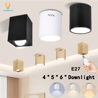 3สี E27 ดาวน์ไลท์ LED โคมกระป๋อง โคมไฟดาวน์ไลท์ ขั้ว Downlight ดาวน์ไลท์ ติดลอย 4” และ 3.5” โคมไฟ โคมโคมติดลอย