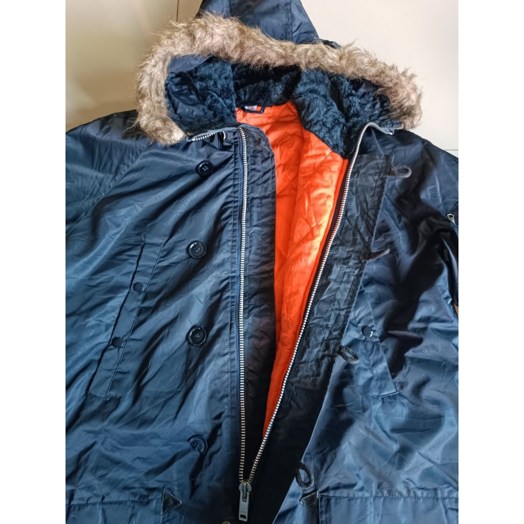 Vintage Military Parka Jacket Mens Large(52) Dark Blue (Type N3-B )Anorak Snorkel Fur Zip YKK by "ci