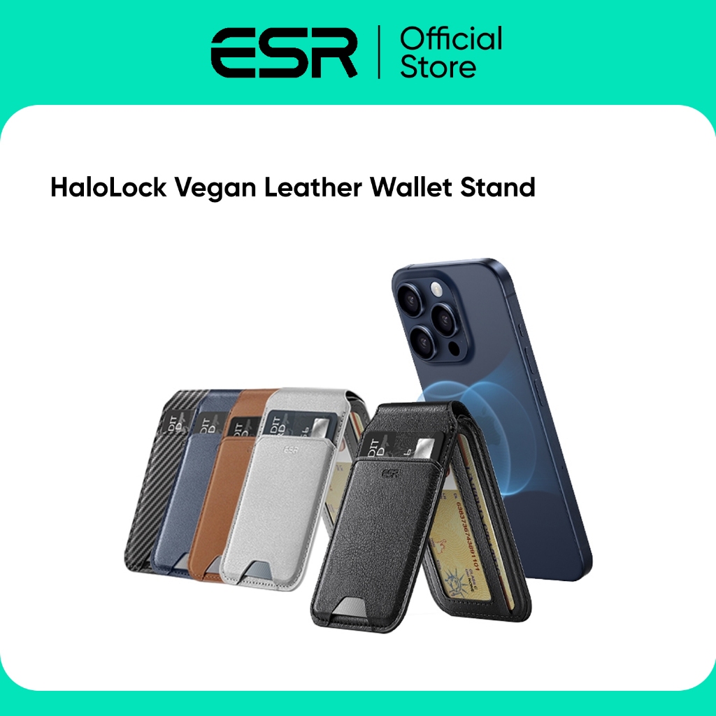 ESR ที่ใส่บัตรติดหลังมือถือแบบตั้งได้ รุ่น HaloLock Vegan Leather Wallet Stand