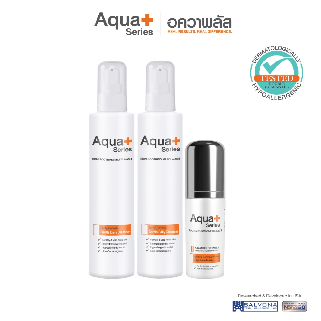 (ส่งฟรี) Aqua+ Series Skin Soothing Milky Wash (2 ขวด) & Radiance-Intensive Essence (1 ขวด)