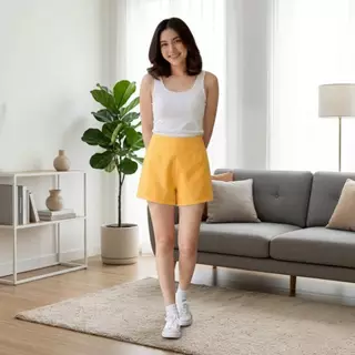 กางเกงขาสั้นผู้หญิงอวบ ขอบในตัวซิปข้าง (ผ้าฮานาโกะ-2XL-5XL)