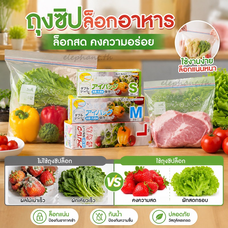 ถุงถนอมอาหาร ถุงบีบอัดแบบมีซิป ถุงใส่อาหารผักและผลไม้ - ผลิตจากพลาสติกคุณภาพดี ยืดหยุ่น ไม่ฉีกขาดหรือรั่วซึมง่าย