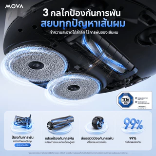 MOVA E50 Pro Ultra หุ่นยนต์ดูดฝุ่นถูพื้น อัตโนมัติ แรงดูด30KPa 2in1 ล้างผ้าถูน้ำร้อน100℃ ป้องกันขนพัน นำทางLDSอัจฉริยะ