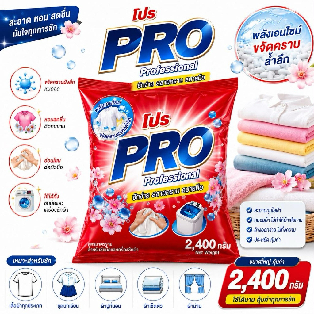ผงซักฟอกโปรสีแดง ขนาด2400กรัม