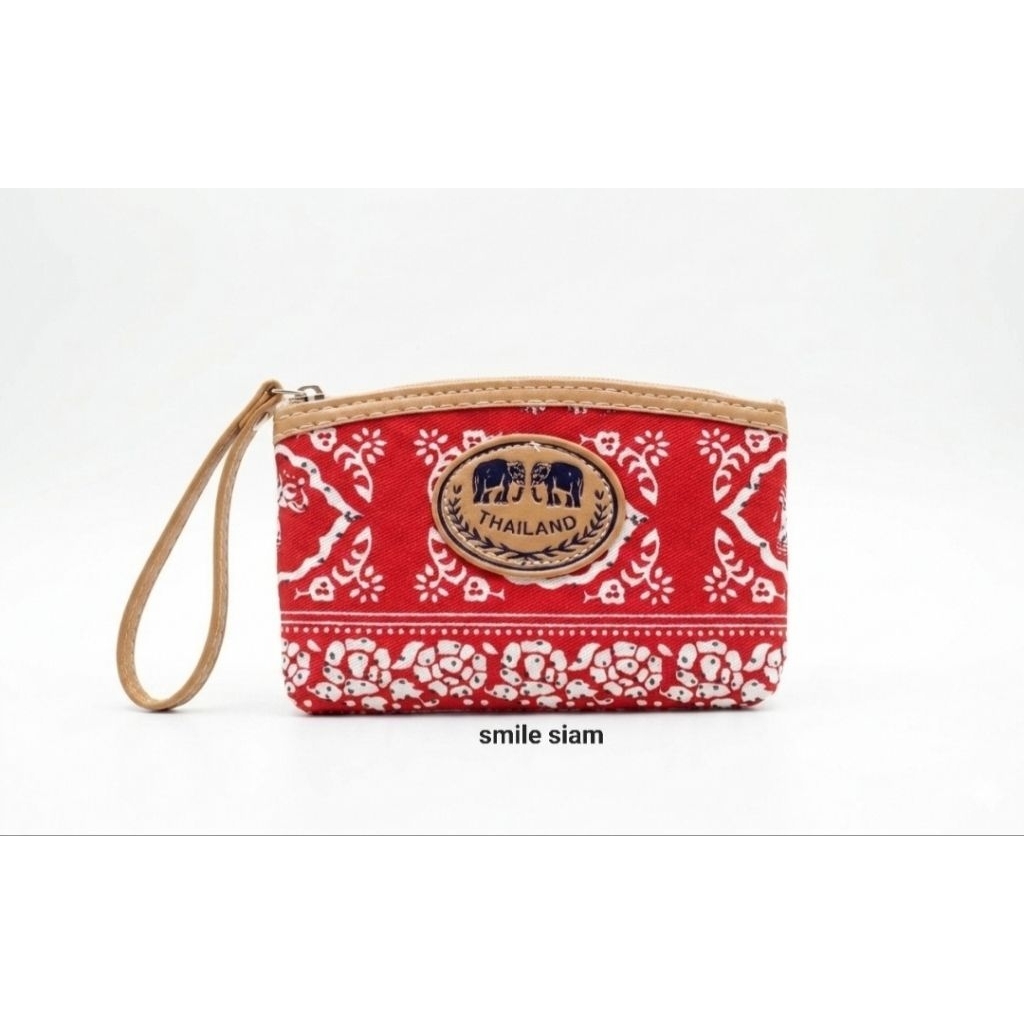 กระเป๋าใส่เหรียญ ลายช้างไทย ลายไทย สีพื้นขาว สินค้าที่ระลึก Thai elephant coin purse