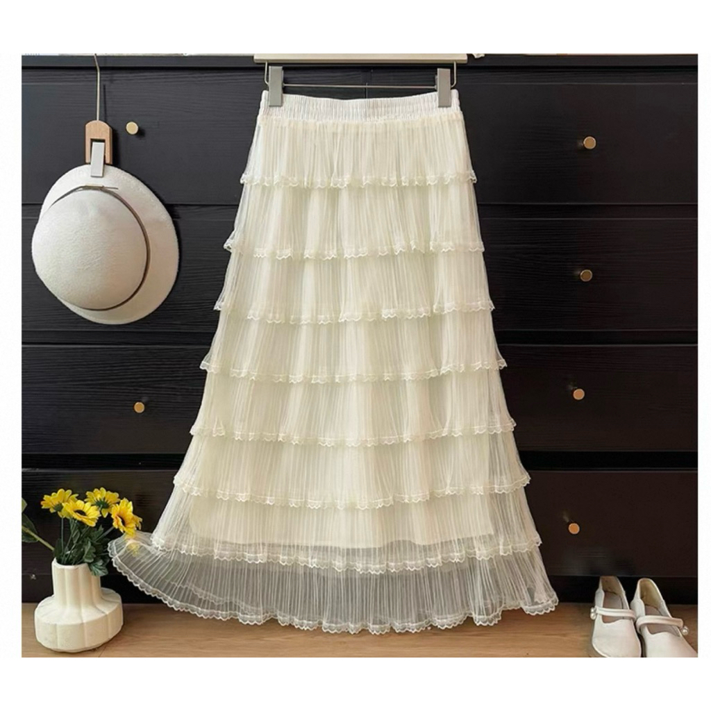 New!! กระโปรง maxi ต่อขอบลูกไม้   7  ชั้นทรงสวย