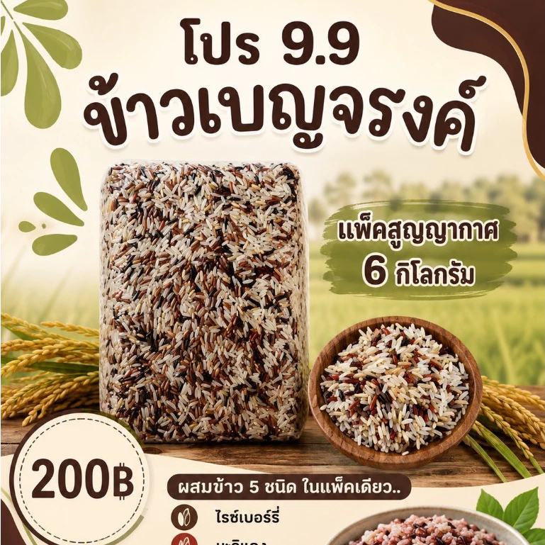 ข้าว5ชนิด ข้าวเบญจรงค์ บรรจุแพคสุญญากาศ 6 กิโลกรัม ตราทรัพย์ธนา เก็บได้นาน ข้าวใหม่ หอม นุ่ม