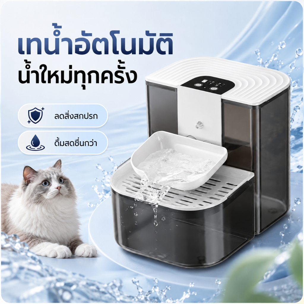 4.5L น้ำพุแมว น้ำพุสัตว์เลี้ยง  เซรามิก น้ำพุแมวไร้สาย ระบบเซนเซอร์ มีแบตเตอรี่ในตัว